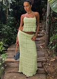 Sexy Halter Neck Backless Chest Wrap Slim Fit Double Layer Strappy Long Skirt Suit