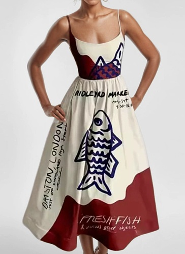 Solid Color Sexy U-neck Waist Pleated Sling Dress