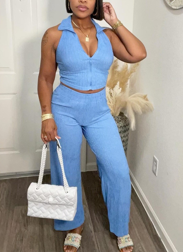 Summer Sleeveless Top Pleated Casual Pants Set RS-3084