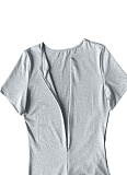 Solid Color Commuter Style O-Neck Short-Sleeved Hip-Wrapped Long Dress