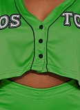 Women's Sports V-Neck Open Button Short Top Elastic Waist Shorts Set