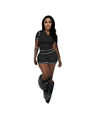 Leisure Sports Zipper Hooded Cardigan High Elastic Short Sleeve Shorts Two-piece Set