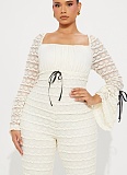 Women's Bowknot Tube Top Wave Pattern Slimming Trumpet Sleeve Hip-hugging Sexy Jumpsuit