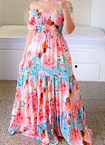 Fashion Printed One Shoulder Floral Long Dress