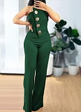 Summer Sexy Tube Top Button Decorated Flared Jumpsuit