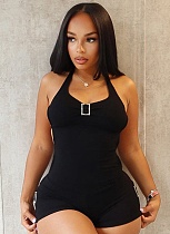 Summer New Women'S Fashion Halter Neck Backless Slim Bag Hip Solid Color Short Jumpsuit For Women