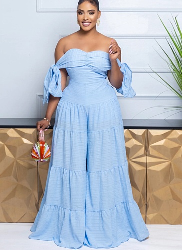 Women's Clothing One-shoulder Tube Top Solid Color Loose Wide-leg Long Jumpsuit