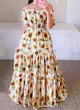 Fashion Printed One Shoulder Floral Long Dress