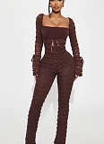 Women's Bowknot Tube Top Wave Pattern Slimming Trumpet Sleeve Hip-hugging Sexy Jumpsuit