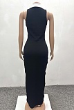 Black Elegant Contrast Slim Fit Button Mid-Length Dress For Women