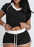 Casual Sports High Elastic Yoga Fabric Striped V-Neck Two-Piece Suit For Women