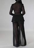 Fashionable Sexy Solid Color Waist Tie Small Suit Long Sleeve Slit Two-piece Suit