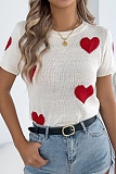 Spring And Summer Casual Contrast Color Heart Short-Sleeved Sweater Valentine'S Day Top
