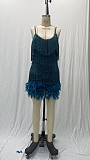 Fashionable Tassel Sequin Sexy V-neck Suspenders Feather Stitching Dress