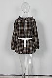 Fashionable Grid Printed Zippered Short Jacket Top Flower Bud Short Skirt Set