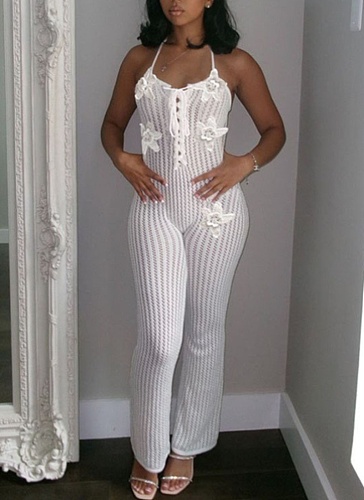 Sexy Hot Girl Halter Neck Backless Slim Fit Flared Woolen Jumpsuit