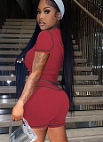 Leisure Sports Zipper Hooded Cardigan High Elastic Short Sleeve Shorts Two-piece Set