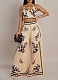 Sexy Halterneck Vest With Printed Wide-Leg Pants Two-Piece Set