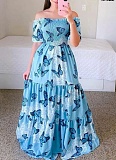 Fashion Printed One Shoulder Floral Long Dress