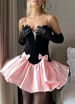 Temperament and Elegance Satin Stitching Bandage Sleeveless Suspenders Puffy Dress