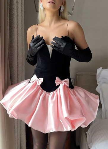 Temperament and Elegance Satin Stitching Bandage Sleeveless Suspenders Puffy Dress