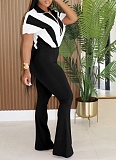 Lapel Zipper Polyester Splicing Flared Jumpsuit For Women