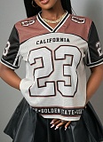 Popular Color Contrast Digital Print Hollow See-through Loose Short-sleeved Top