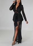 Fashionable Sexy Solid Color Waist Tie Small Suit Long Sleeve Slit Two-piece Suit