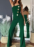 Summer Sexy Tube Top Button Decorated Flared Jumpsuit