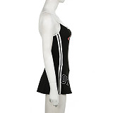 Casual Digital Striped Ribbon Contrast Color Hot Girl Waist A-line Dress LR-15925