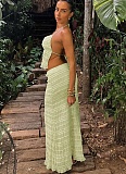 Sexy Halter Neck Backless Chest Wrap Slim Fit Double Layer Strappy Long Skirt Suit