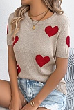 Spring And Summer Casual Contrast Color Heart Short-Sleeved Sweater Valentine'S Day Top