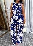 Sleeveless Vest High Waist Trousers Floral Print Two Piece Set