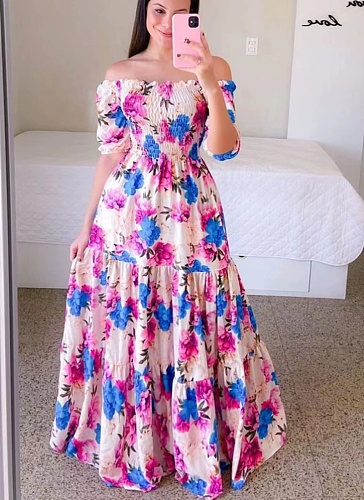 Fashion Printed One Shoulder Floral Long Dress