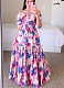 Fashion Printed One Shoulder Floral Long Dress