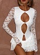 Sexy Hollow Lace Long Sleeve Ruffled Hip Dress