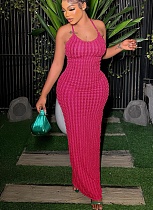 New Style Suspender Backless Sexy Hot Girl Solid Color Popcorn Dress