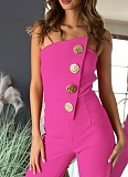 Summer Sexy Tube Top Button Decorated Flared Jumpsuit