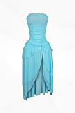 Sexy Hot Girl Tube Top Solid Color Slim High Waist Mesh See-through Dress