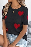 Spring And Summer Casual Contrast Color Heart Short-Sleeved Sweater Valentine'S Day Top