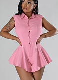Casual Sleeveless Button Slim Fit Ruffle Hem Jumpsuit