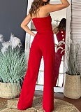 Summer Sexy Tube Top Button Decorated Flared Jumpsuit