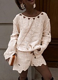 Hook-and-loop French Embroidery Cotton Shorts Suit