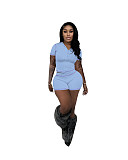 Leisure Sports Zipper Hooded Cardigan High Elastic Short Sleeve Shorts Two-piece Set