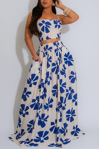 Summer New Wave Print Suspender Vest With Large Swing Skirt Two-Piece Set