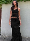 Sexy Halter Neck Backless Chest Wrap Slim Fit Double Layer Strappy Long Skirt Suit