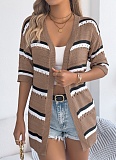 Spring and Summer Casual Striped Hollow Mid Sleeve Knit Cardigan Holiday Cardigan