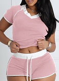 Casual Sports High Elastic Yoga Fabric Striped V-Neck Two-Piece Suit For Women