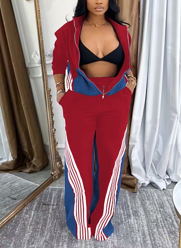 Women'S Loose Denim Patchwork Sports Pants Two Piece Suit