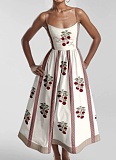 Solid Color Sexy U-neck Waist Pleated Sling Dress